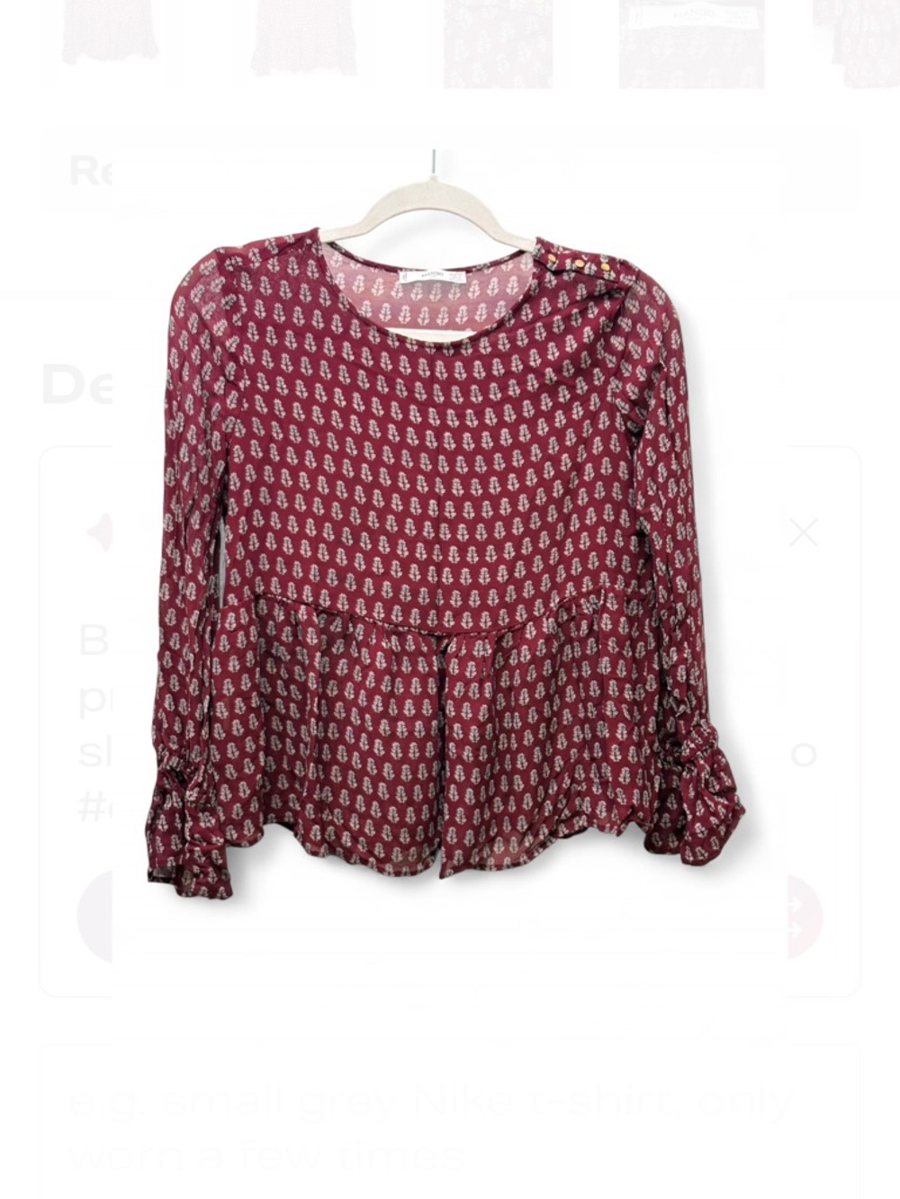 Mango Burgundy Printed Ruffled Peplum Blouse